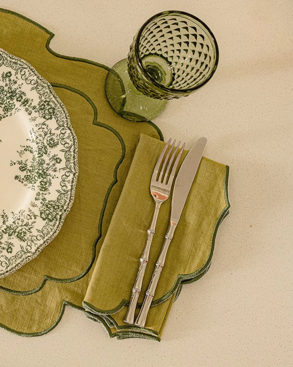 Napkin, Olive Green with Green - Image 3