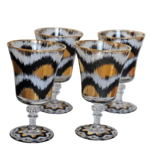 Ikat Gold and Black Wine Glasses, Set of 4