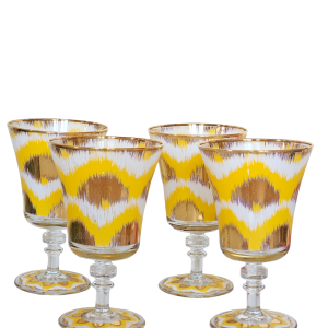 Ikat Yellow and Gold Wine Glasses, Set of 4