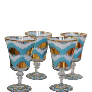 Ikat Blue and Gold Wine glasses, Set of 4