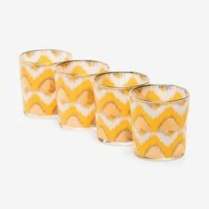 Yellow Ikat Tumbler Glasses, Set of 4