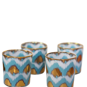 Blue and gold Ikat Tumbler Glasses, Set of 4